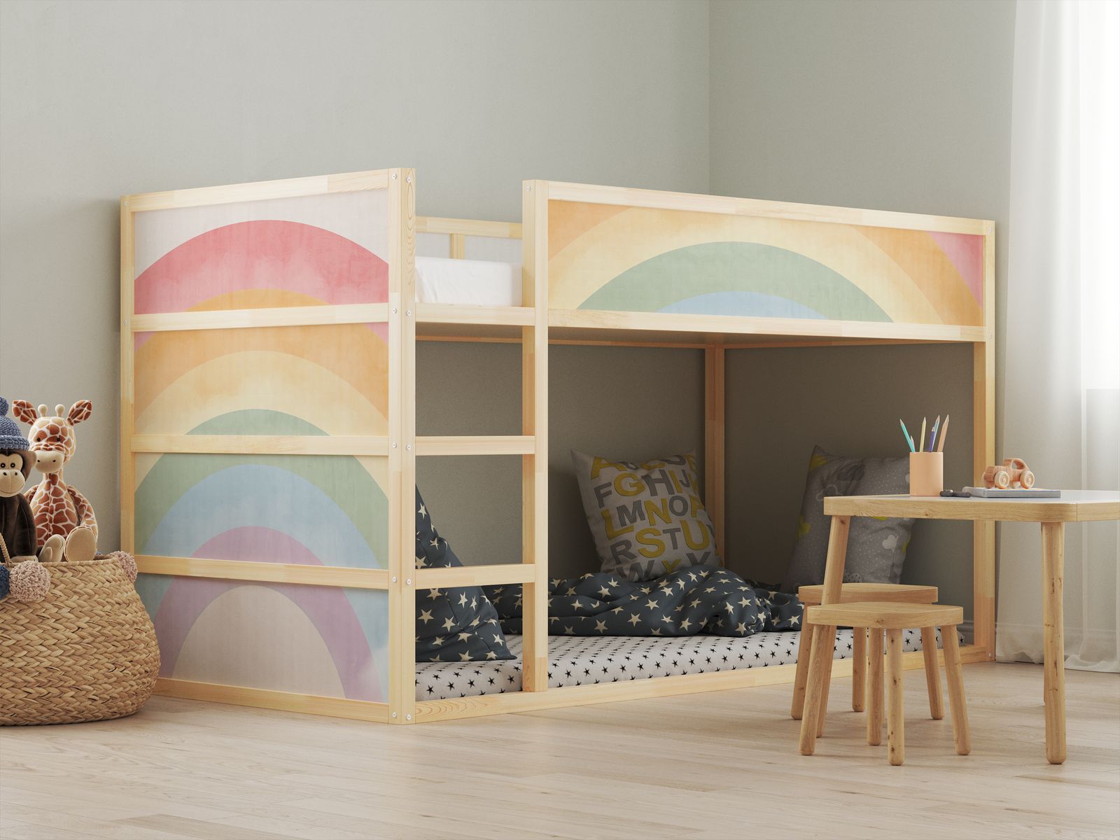 Zelfklevende Stickers – voor Ikea KURA bed / - Sticker - Regenboogontwerp