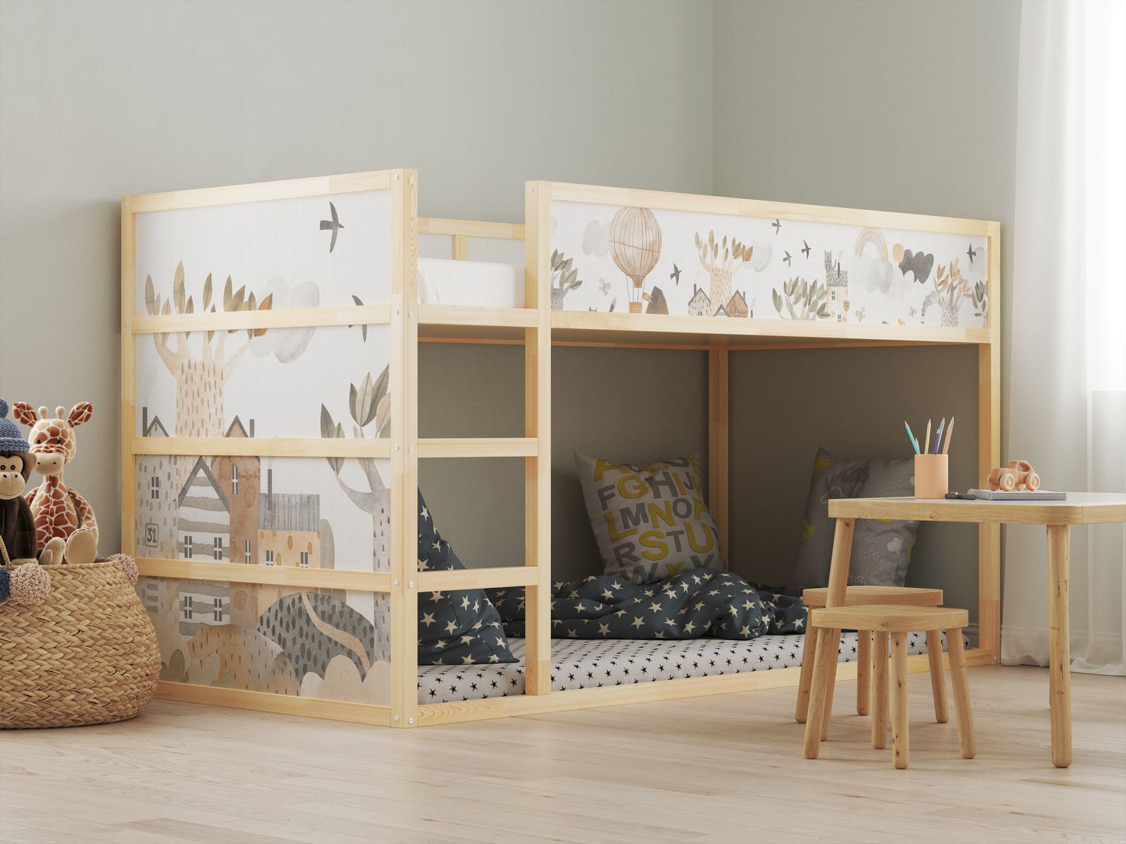 Zelfklevende stickers – voor Ikea KURA bed / - Sticker - Natuurtinten