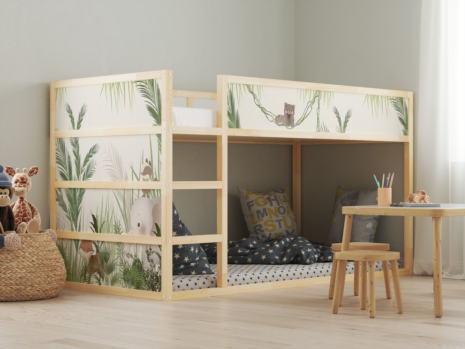 Zelfklevende stickers – voor Ikea KURA bed / - Sticker - Jungle Friends