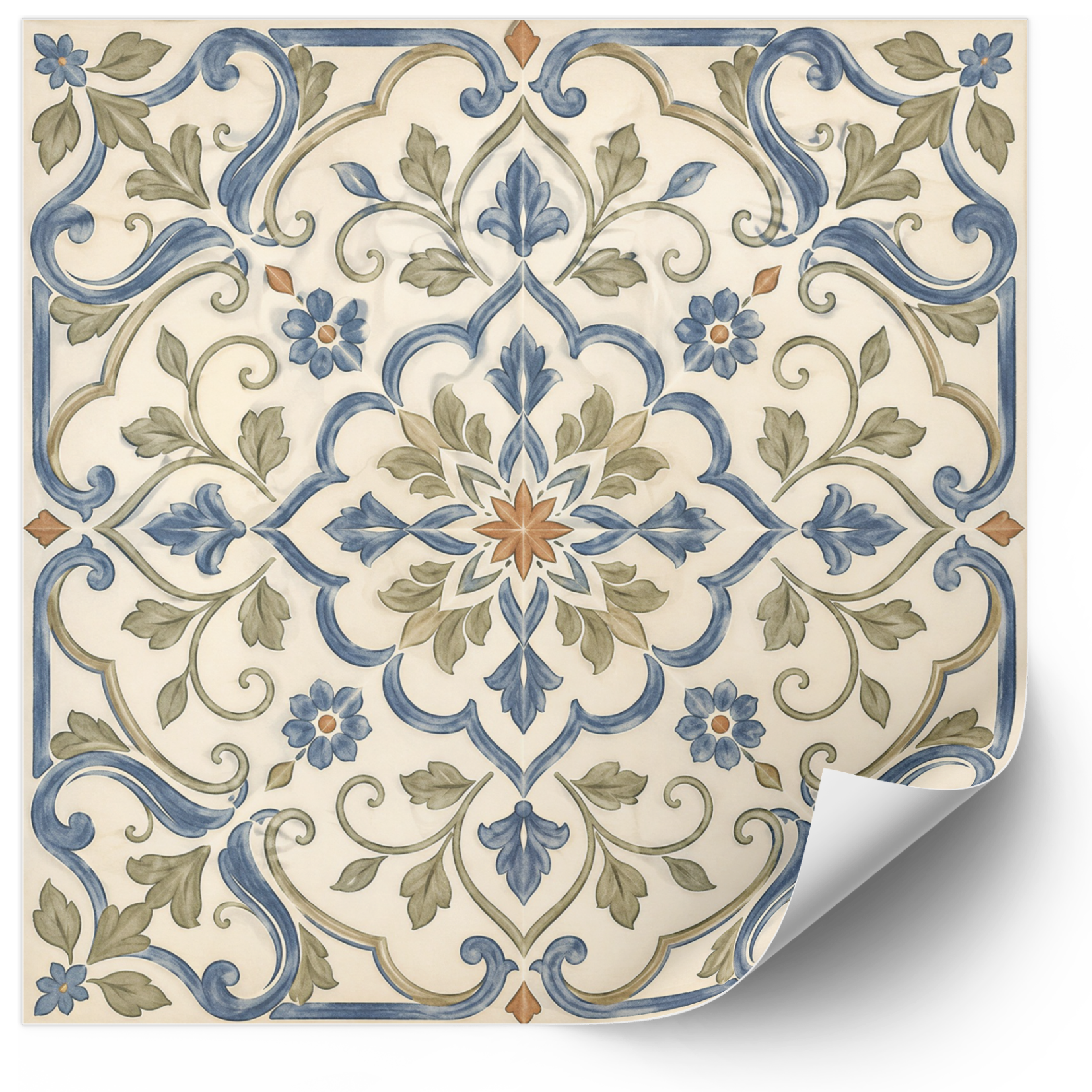 Tegelstickers - Blauw en groen vintage bloemmotief