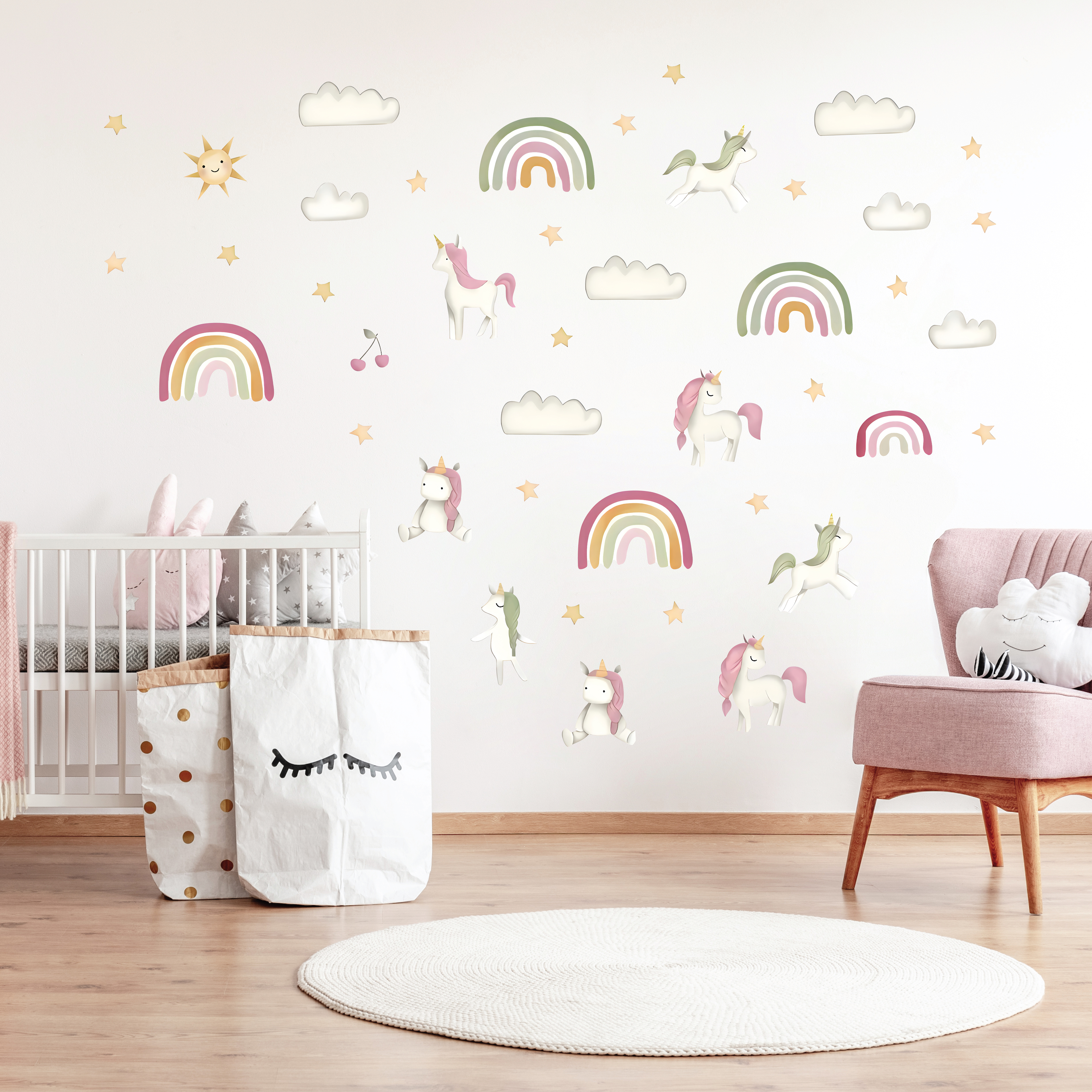 Muursticker - Regenbogen en eenhoorns