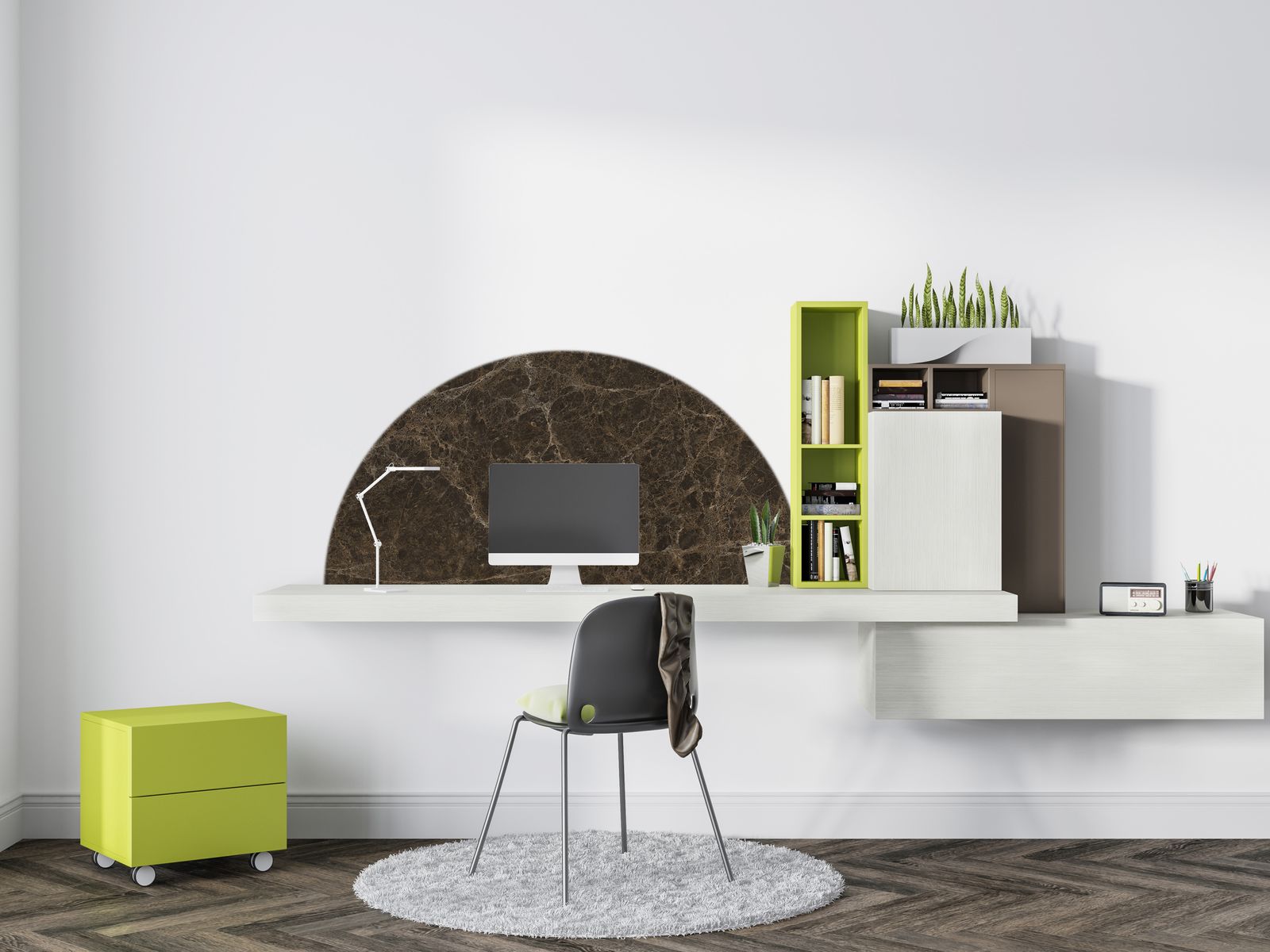 Muursticker / Halve cirkel - Donker Marmer Design