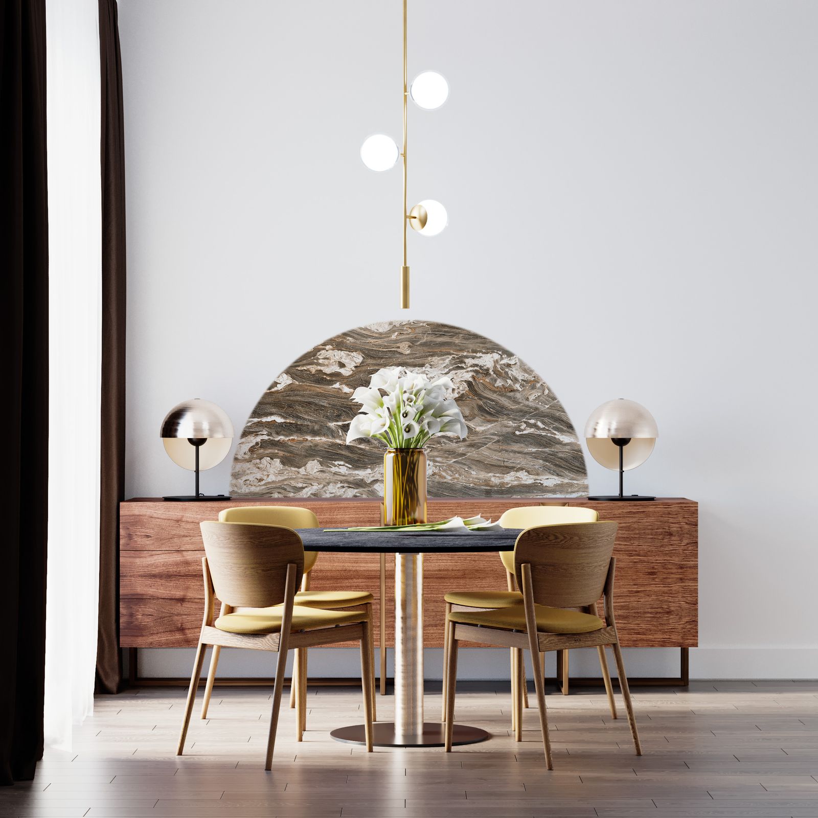 Muursticker / Halve cirkel - Bruin Marmer Design