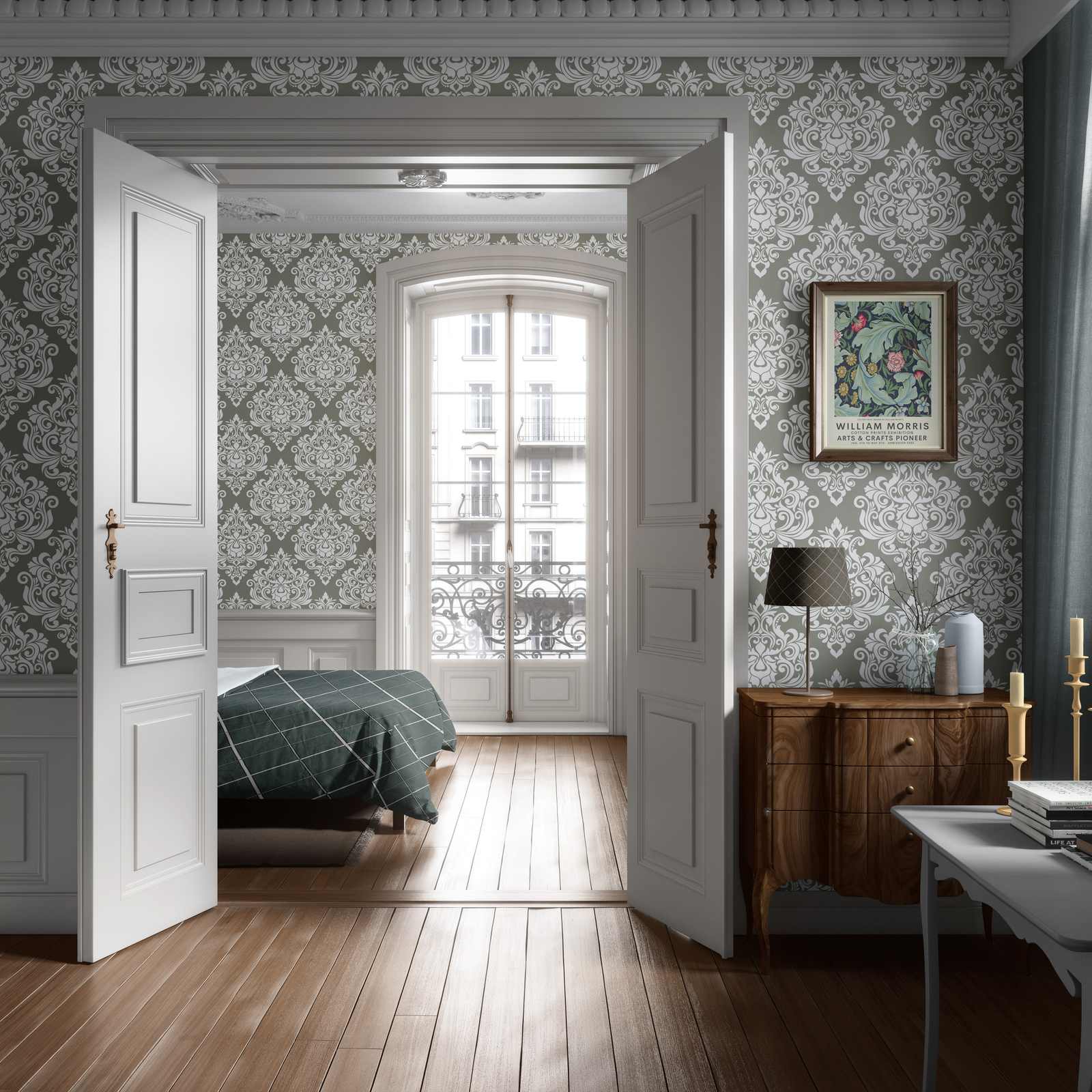 Elegante Bloemen Damast Behang