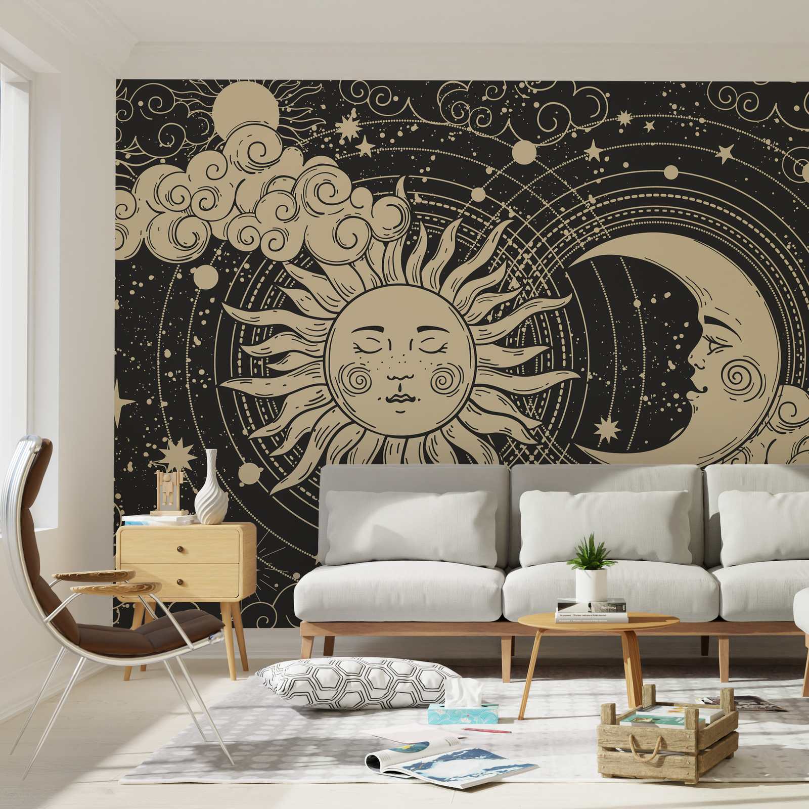 Behang - Zon en Maan Vintage Design