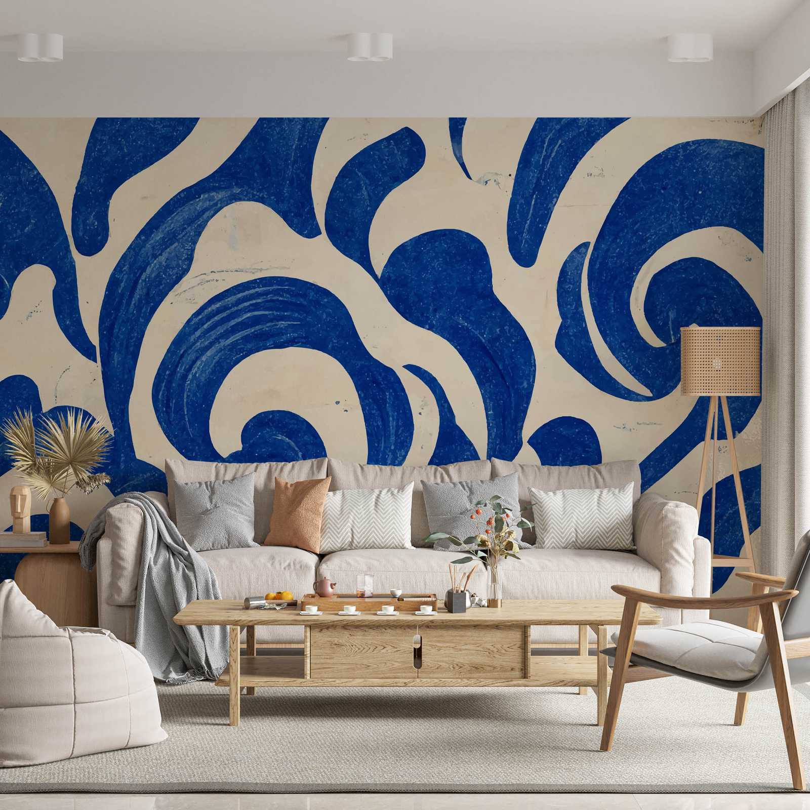 Behang - Blauw Golven Ontwerp