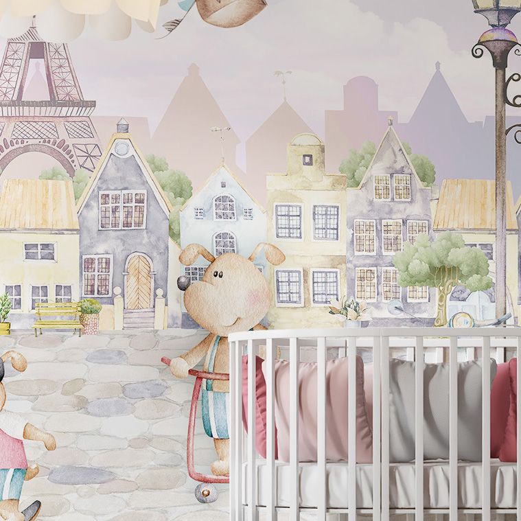 Behang - Cartoon Parijse Straat